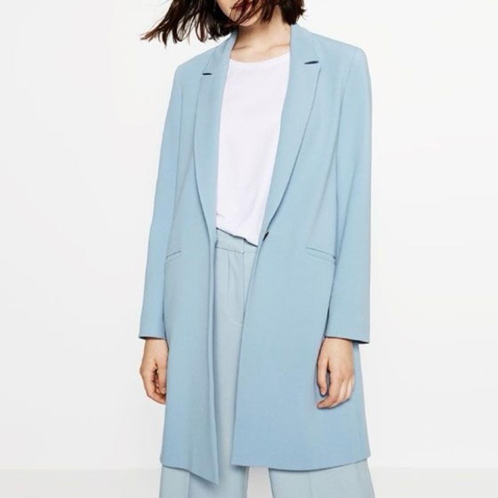 Zara Basic Light Blue Long Blazer